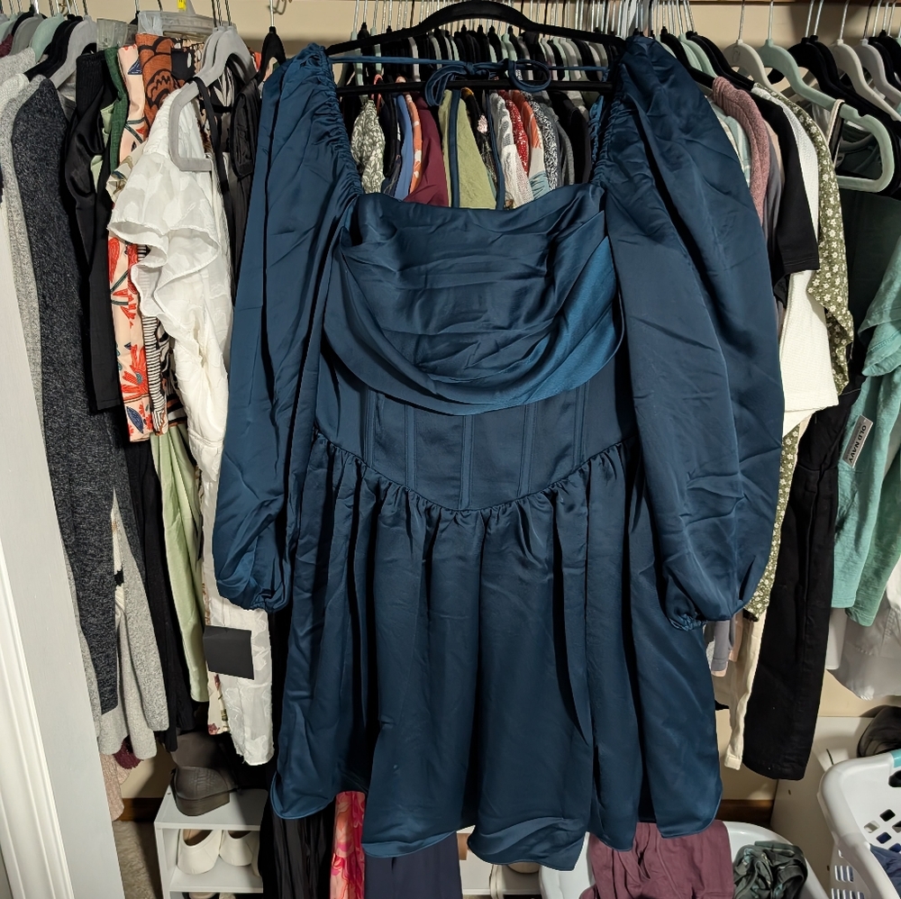 City Chic Teal Long Sleeve Mini Dress